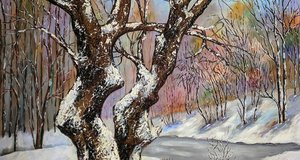 Das Gemälde einer verschneiten Winterlandschaft